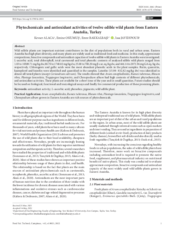 (PDF) Phytochemicals and antioxidant activities of twelve edible wild ...