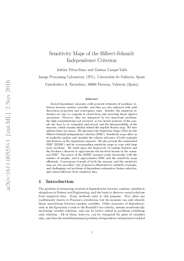 (PDF) Sensitivity Maps of the Hilbert-Schmidt Independence Criterion