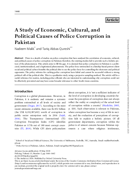 (PDF) A Study of Economic, Cultural, and Political Causes of Police ...