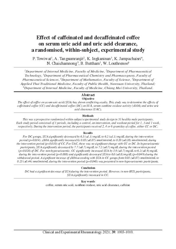(PDF) Effect of caffeinated and decaffeinated coffee on serum uric acid ...