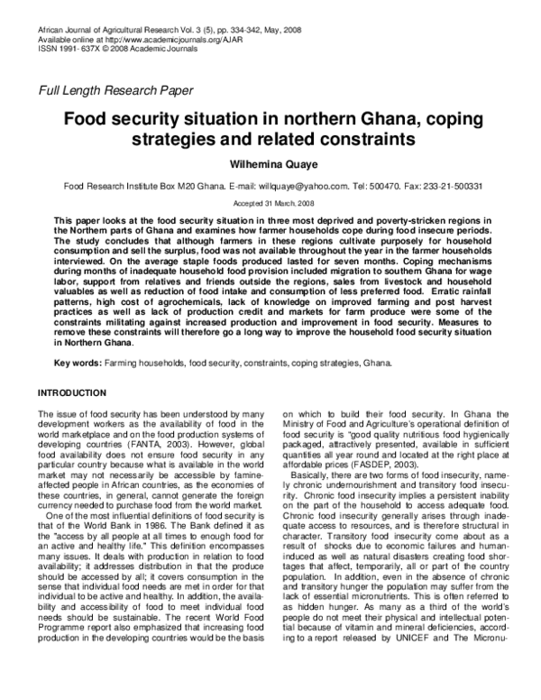 (PDF) Food security situation in northern Ghana, coping strategies and ...