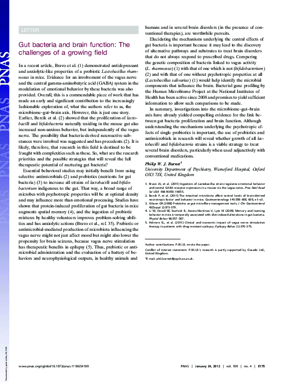 (PDF) Gut bacteria and brain function: The challenges of a growing field