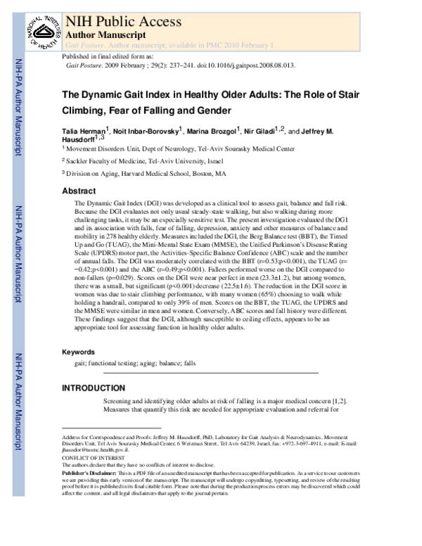 (PDF) The Dynamic Gait Index in healthy older adults: The role of stair ...