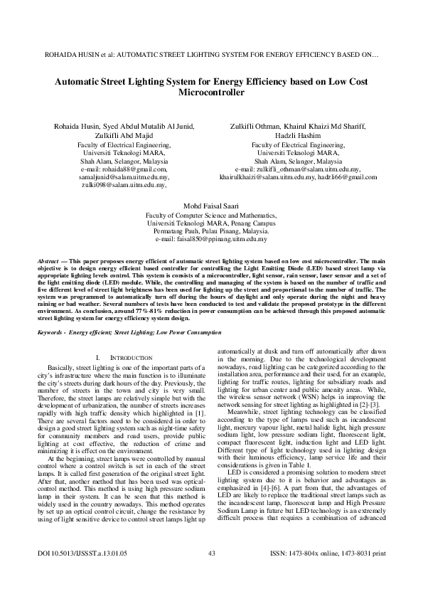 (PDF) Automatic Street Lighting System for Energy Efficiency based on ...