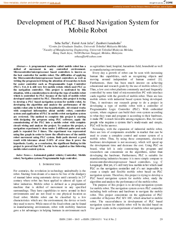 (PDF) Development of PLC Based Navigation System for Mobile Robot