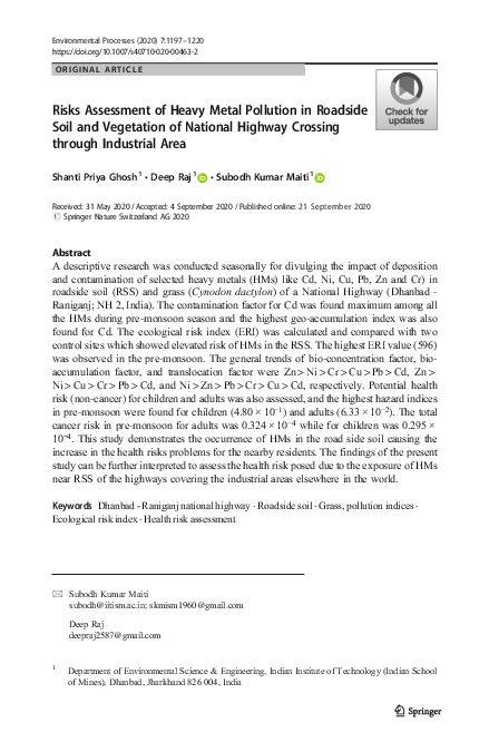 (PDF) Risks Assessment of Heavy Metal Pollution in Roadside Soil and ...