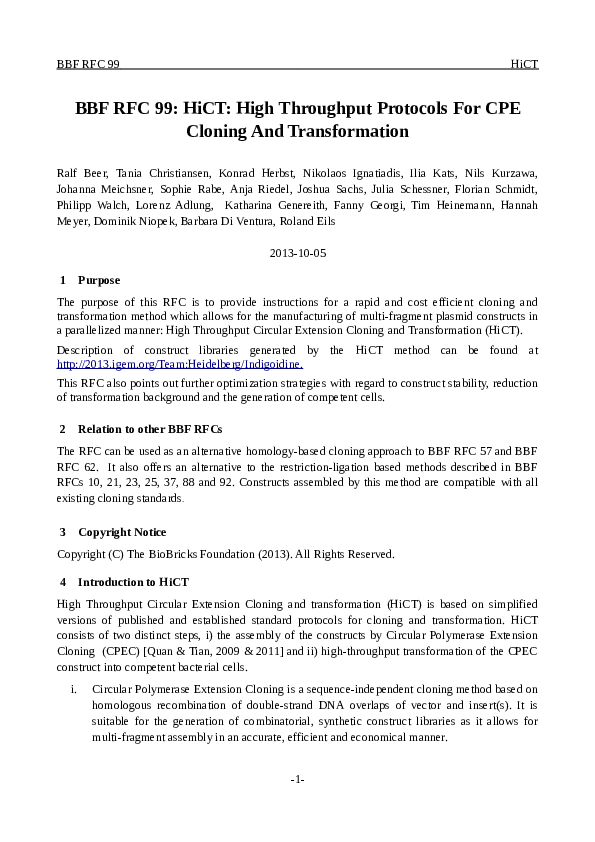 (PDF) HiCT: High Throughput Protocols For CPE Cloning And Transformation