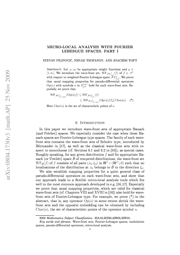 (PDF) Micro-Local Analysis with Fourier Lebesgue Spaces. Part I