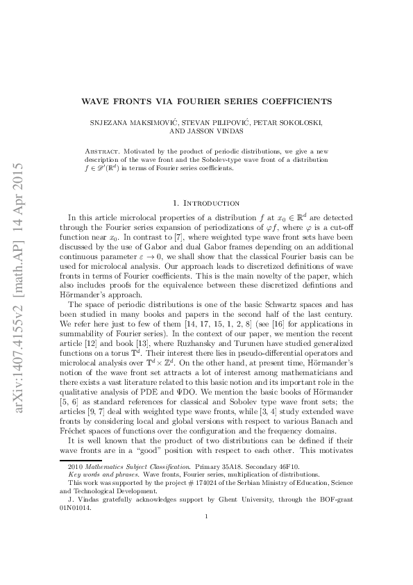 (PDF) Wave fronts via Fourier series coefficients