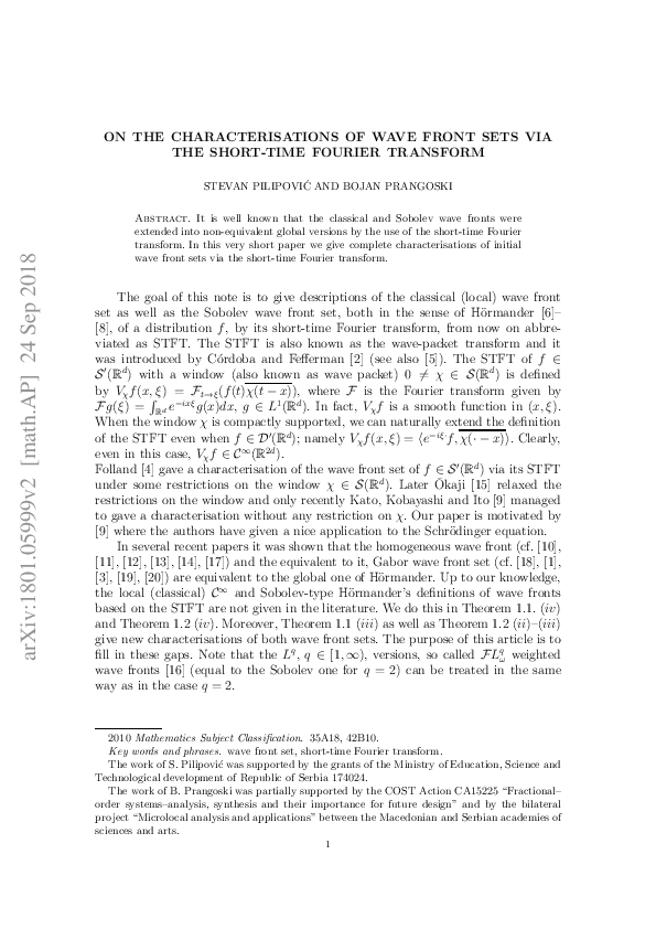 (PDF) On the Characterizations of Wave Front Sets in Terms of the Short ...