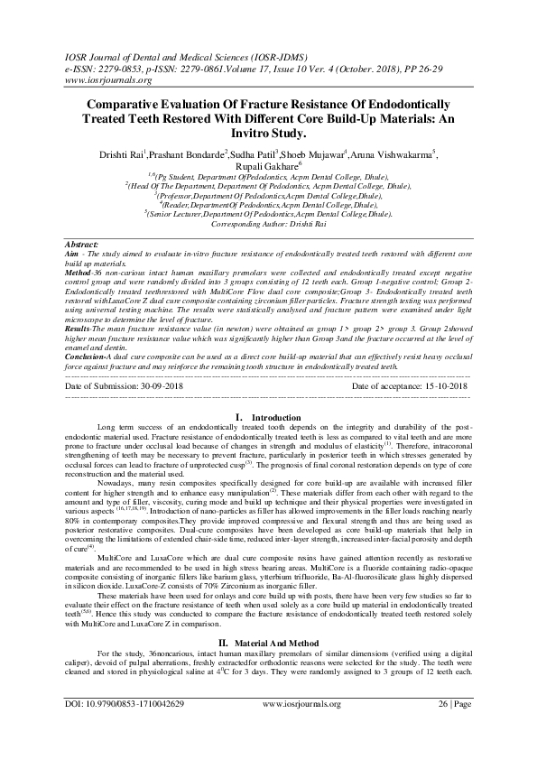 (PDF) Comparative Evaluation Of Fracture Resistance Of Endodontically ...