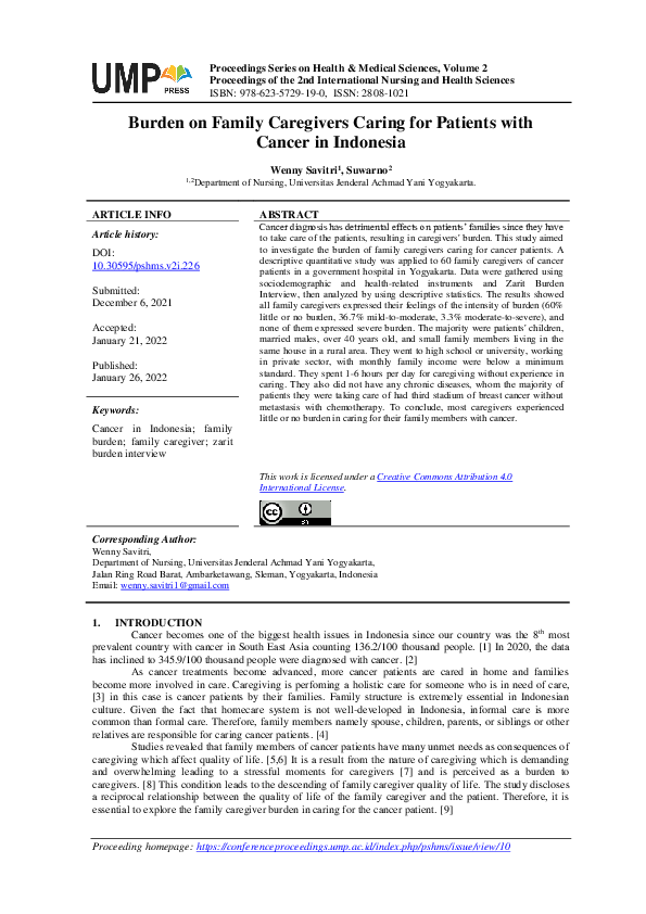 (PDF) Burden on Family Caregivers Caring for Patients with Cancer in ...