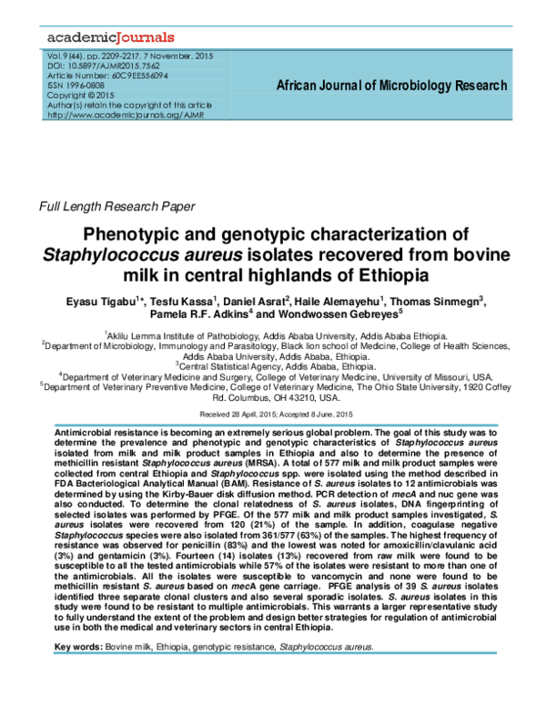 (PDF) Phenotypic and genotypic characterization of Staphylococcus ...