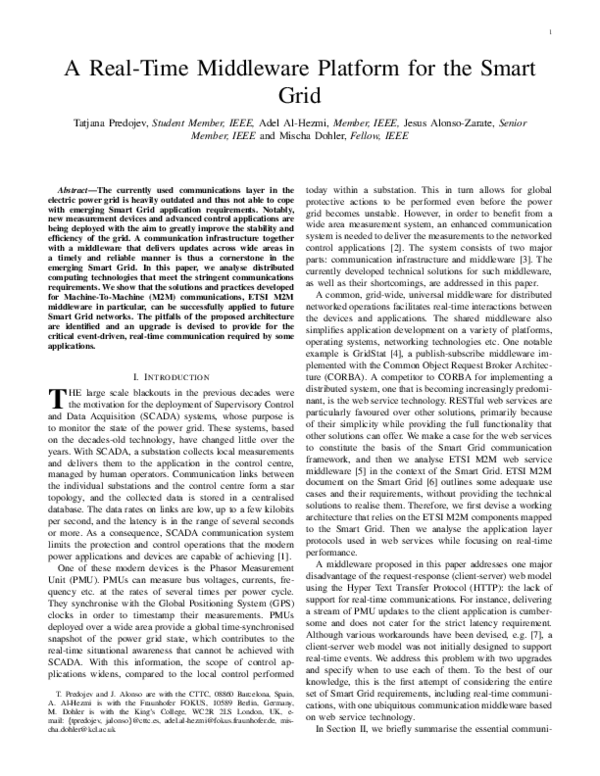 (PDF) A real-time middleware platform for the smart grid