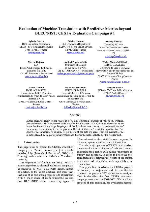 (PDF) Evaluation of machine translation with predictive metrics beyond ...