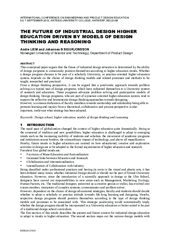 (PDF) The Future of Industrial Design Higher Education Driven by Models ...
