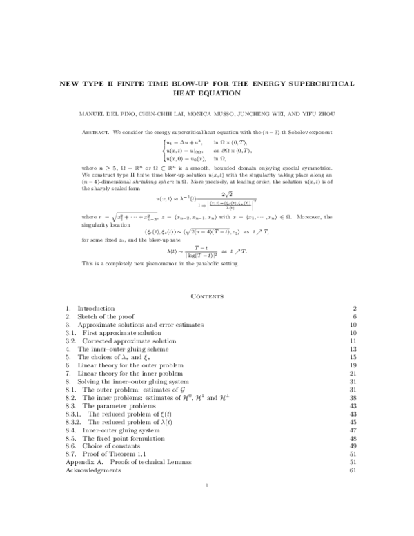 (PDF) New type II Finite time blow-up for the energy supercritical heat ...