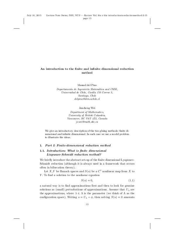 (PDF) An Introduction to the Finite and Infinite Dimensional Reduction ...