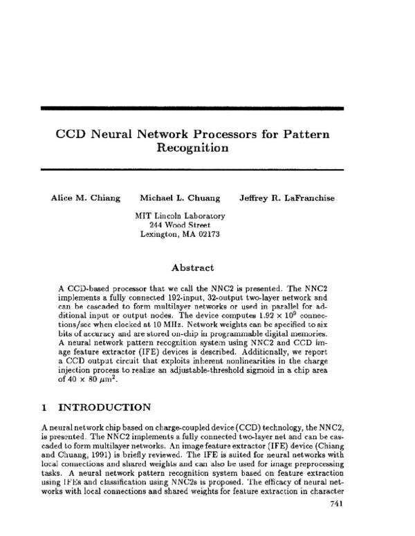 (PDF) CCD Neural Network Processors for Pattern Recognition