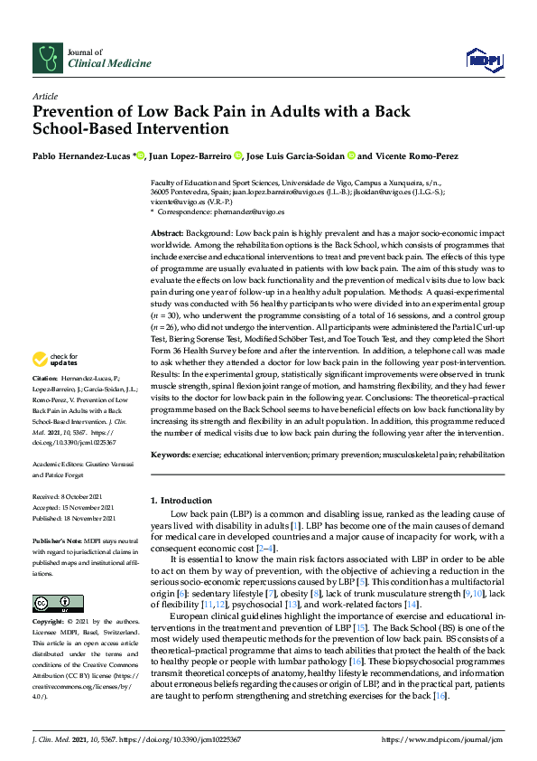 (PDF) Prevention of Low Back Pain in Adults with a Back School-Based ...