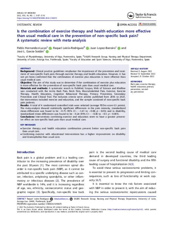 (PDF) Is the combination of exercise therapy and health education more ...