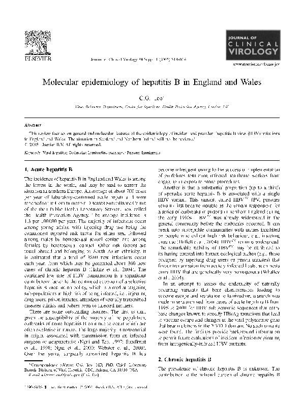 (PDF) Molecular epidemiology of hepatitis B in England and Wales