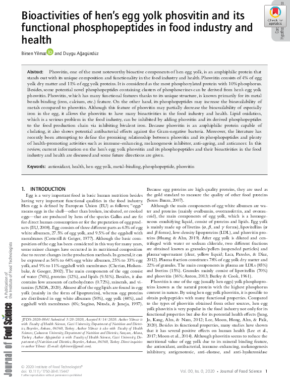 (PDF) Bioactivities of hen's egg yolk phosvitin and its functional