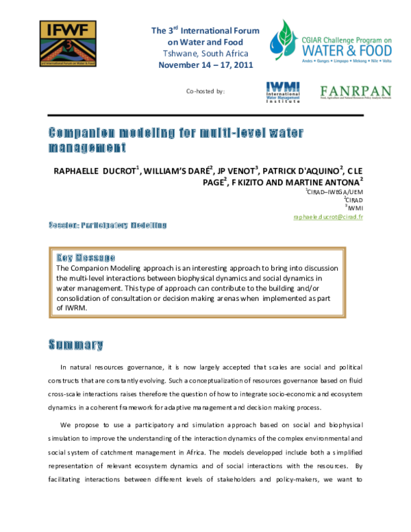 (PDF) Companion modeling for multi-level water management