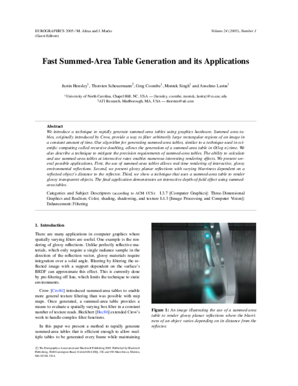 (PDF) Fast Summed-Area Table Generation and its Applications