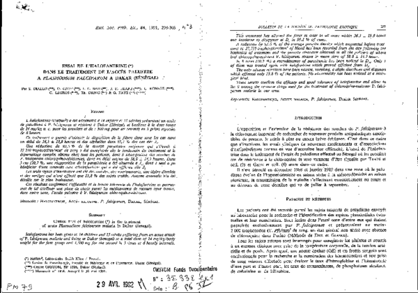 Essai de l'halofantrine dans le traitement de l'accès palustre à Plasmodium falciparum à Dakar (Sénégal)