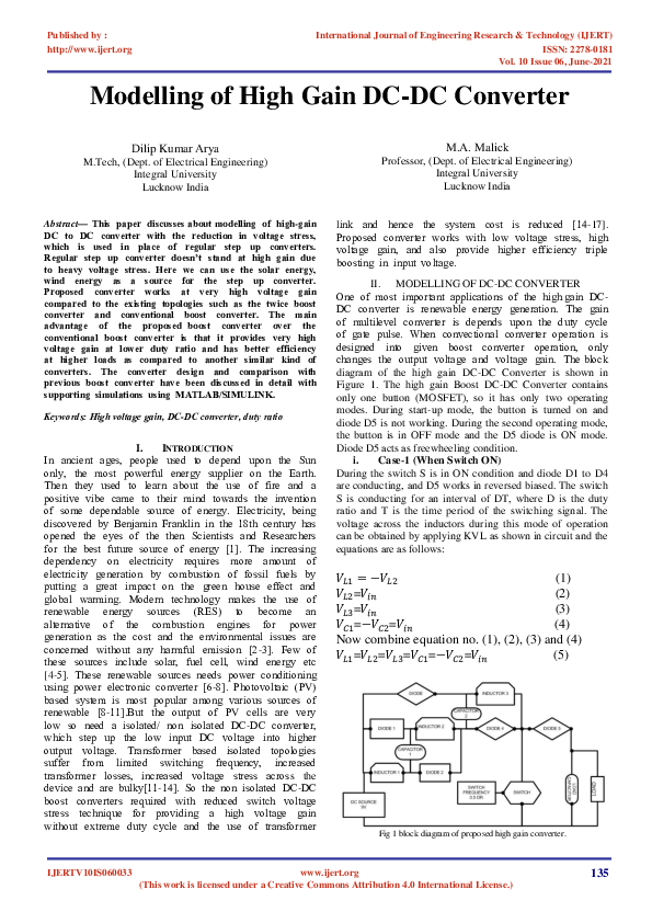 (PDF) Modelling of High Gain DC-DC Converter