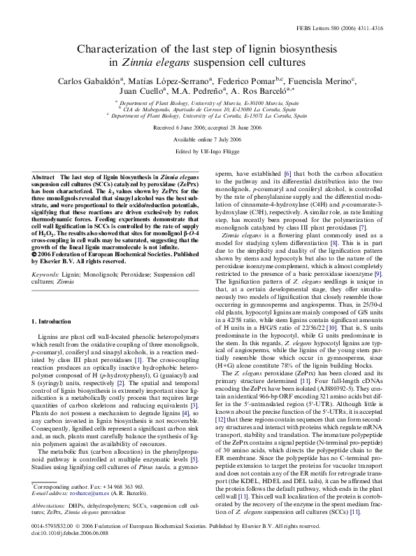 (PDF) Characterization of the last step of lignin biosynthesis inZinnia ...