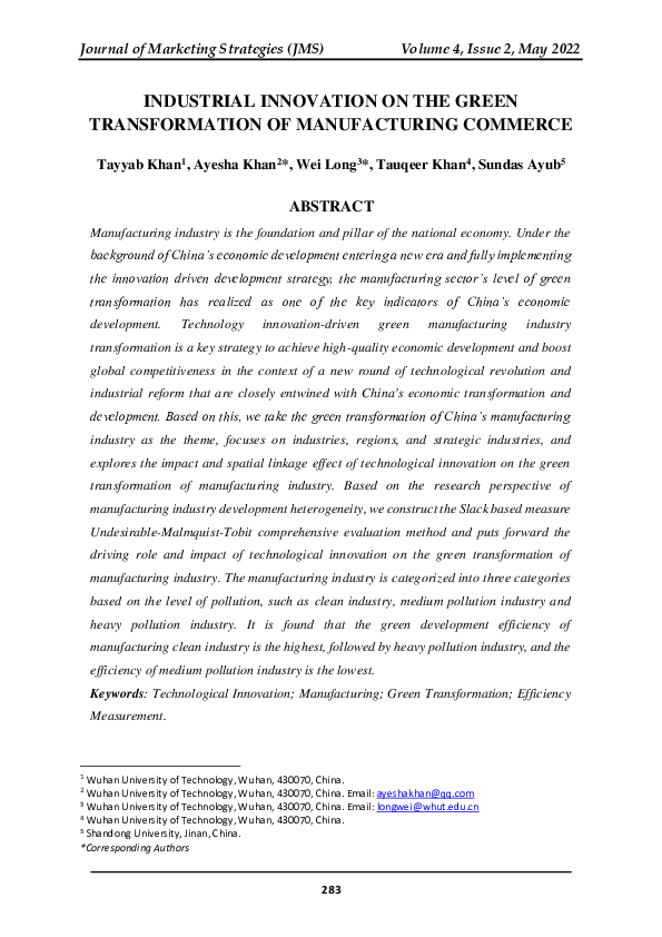 (PDF) Industrial Innovation on the Green Transformation of ...
