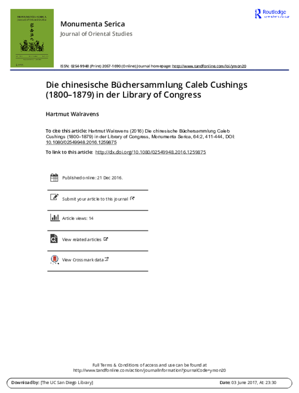 (PDF) Die chinesische Büchersammlung Caleb Cushings (1800–1879) in der ...