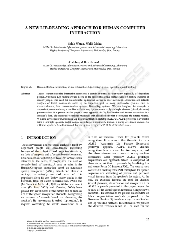 (PDF) A New Lip-Reading Approch for Human Computer Interaction