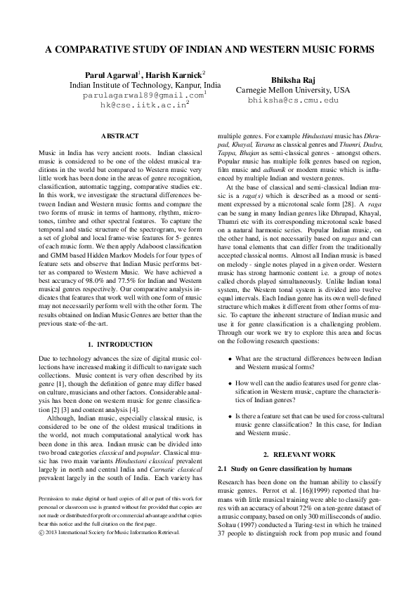 (PDF) A Comparative Study Of Indian And Western Music Forms