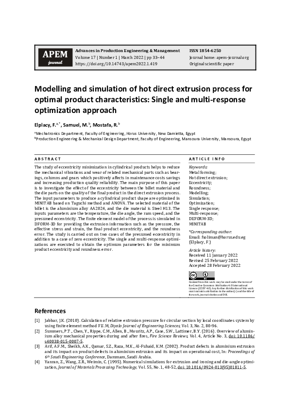 (PDF) Modelling and simulation of hot direct extrusion process for ...