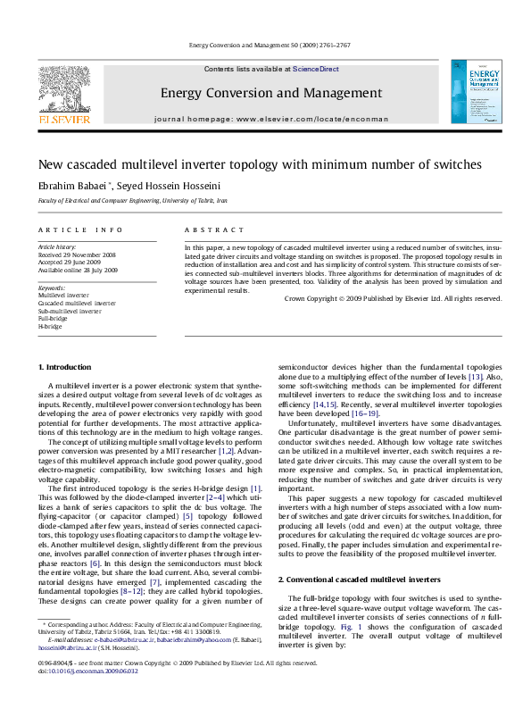 (PDF) New cascaded multilevel inverter topology with minimum number of ...