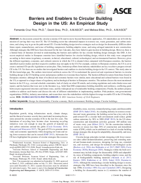 (PDF) Barriers and Enablers to Circular Building Design in the US: An ...