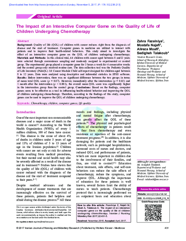 (PDF) The impact of an interactive computer game on the quality of life ...