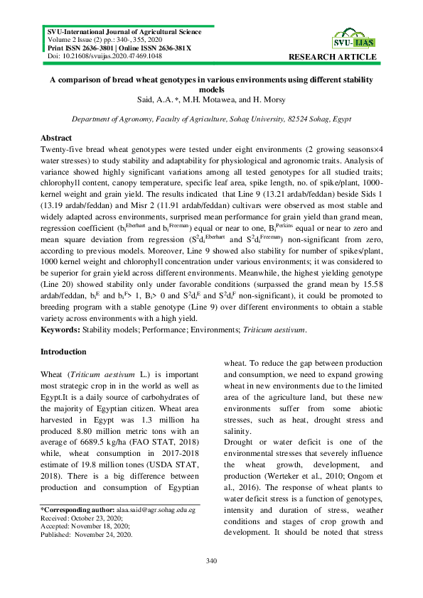 (PDF) A comparison of bread wheat genotypes under various environments ...