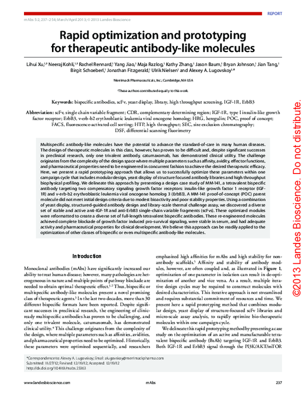 (PDF) Rapid optimization and prototyping for therapeutic antibody-like ...