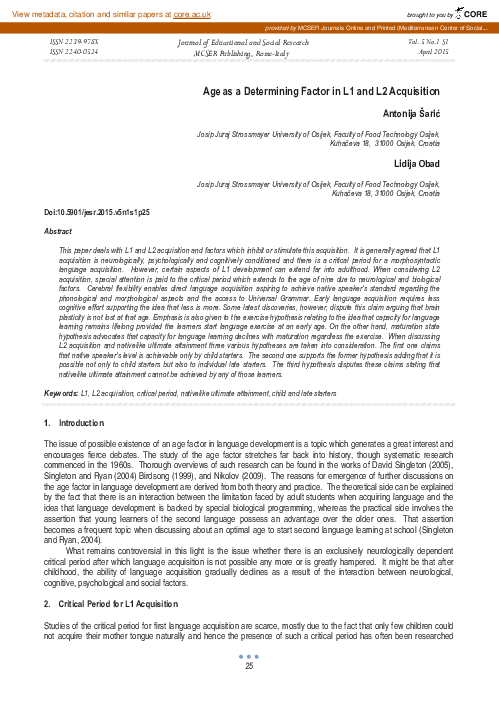 (PDF) Age as a Determining Factor in L1 and L2 Acquisition