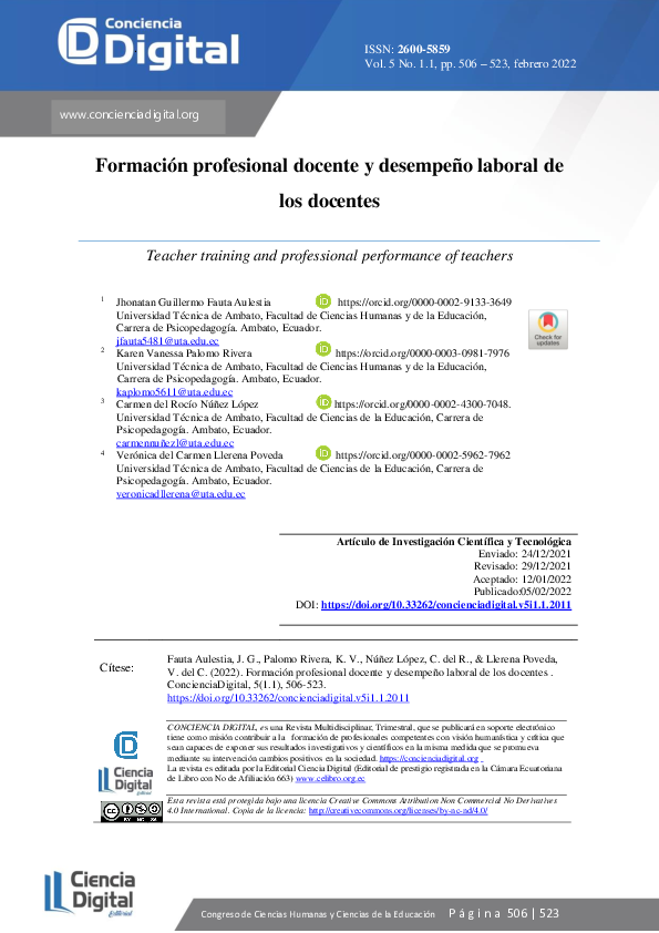 (PDF) Formación profesional docente y desempeño laboral de los docentes