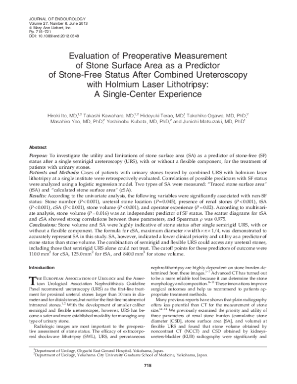 (PDF) Evaluation of Preoperative Measurement of Stone Surface Area as a ...