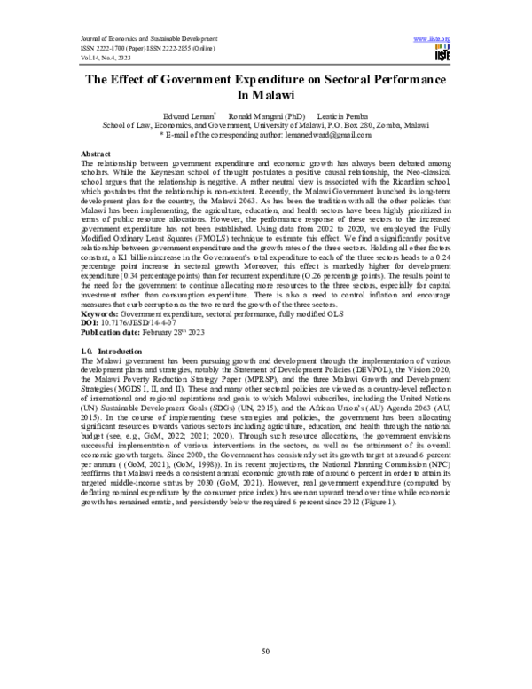 (PDF) The Effect of Government Expenditure on Sectoral Performance In ...
