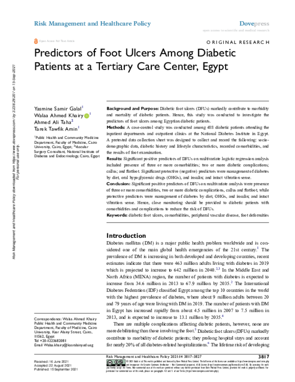 (PDF) Predictors of Foot Ulcers Among Diabetic Patients at a Tertiary ...