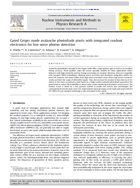 (PDF) Gated Geiger mode avalanche photodiode pixels with integrated ...