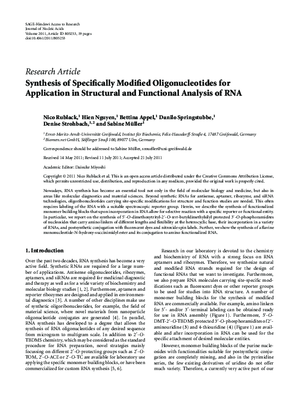 (PDF) Synthesis of specifically modified oligonucleotides for ...