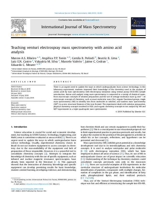 (PDF) Teaching venturi electrospray mass spectrometry with amino acid ...